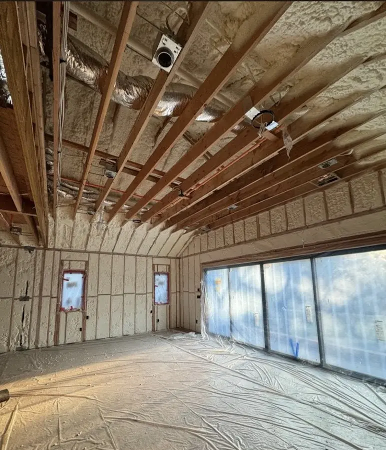 Interior walls and ceiling insulated with spray foam during new construction in Chambersburg